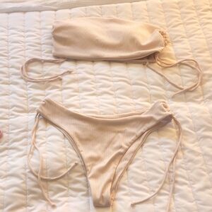 SHEIN Cream Ribbed Bikini Set